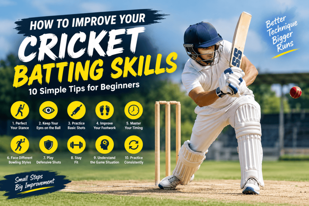 Cricket batsman practicing batting skills on a cricket field