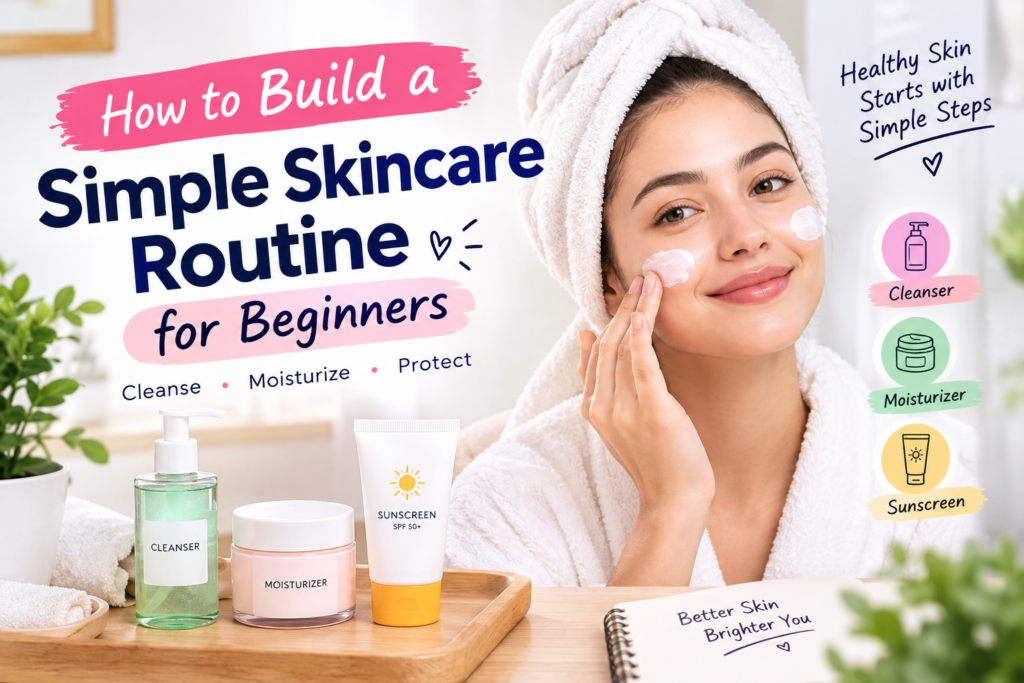 Simple skincare routine for beginners with cleanser, moisturizer, and sunscreen