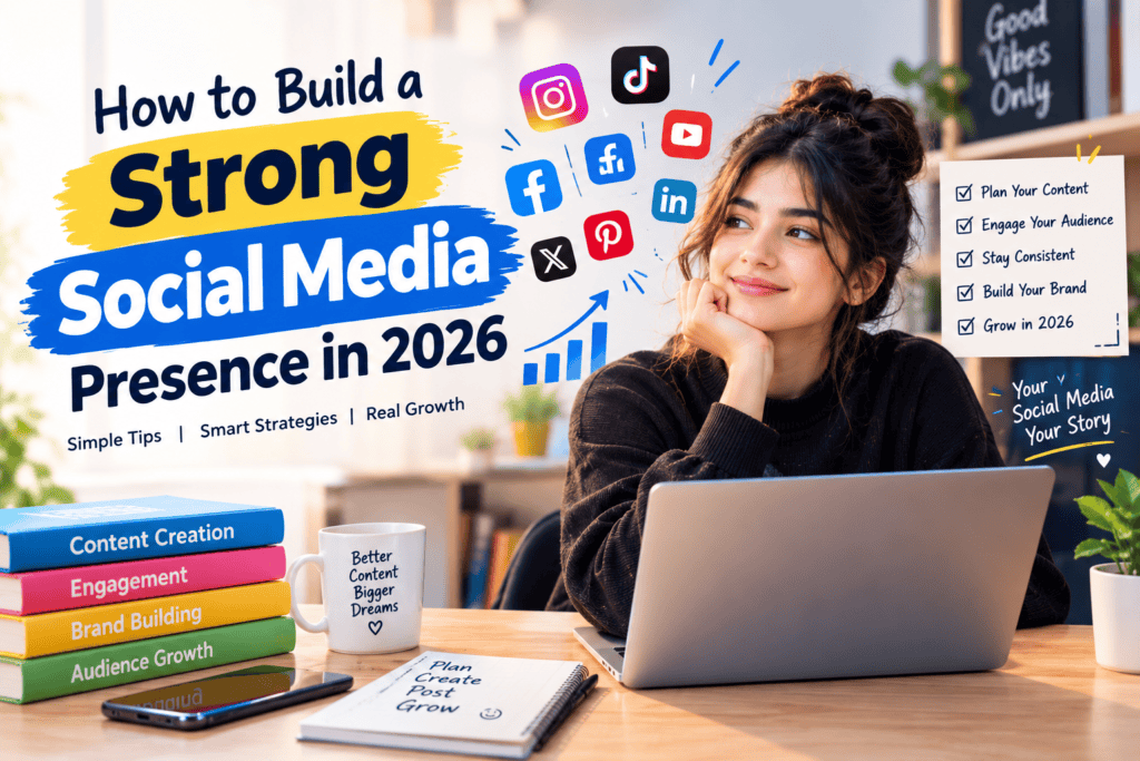 How to build a strong social media presence in 2026 with social media icons, content strategy, audience engagement, and growth tips