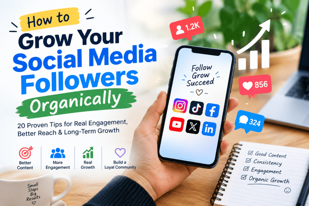 Alt Text: How to grow social media followers organically with tips for better content, engagement, and long-term growth.
