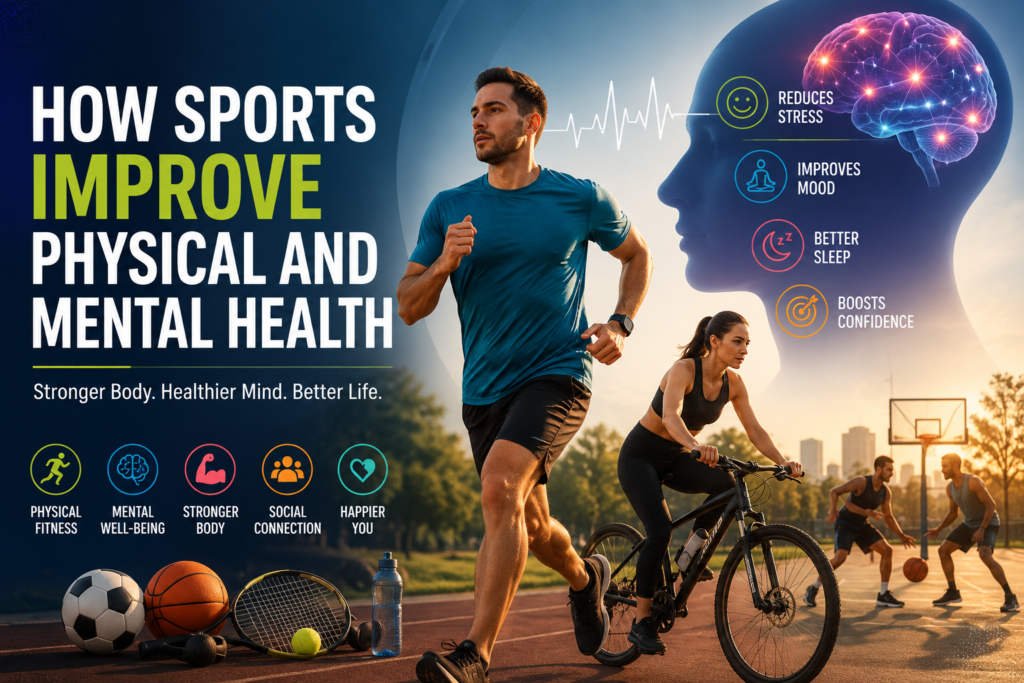 How sports improve physical and mental health through fitness, stress reduction, better mood, sleep, confidence, and an active lifestyle
