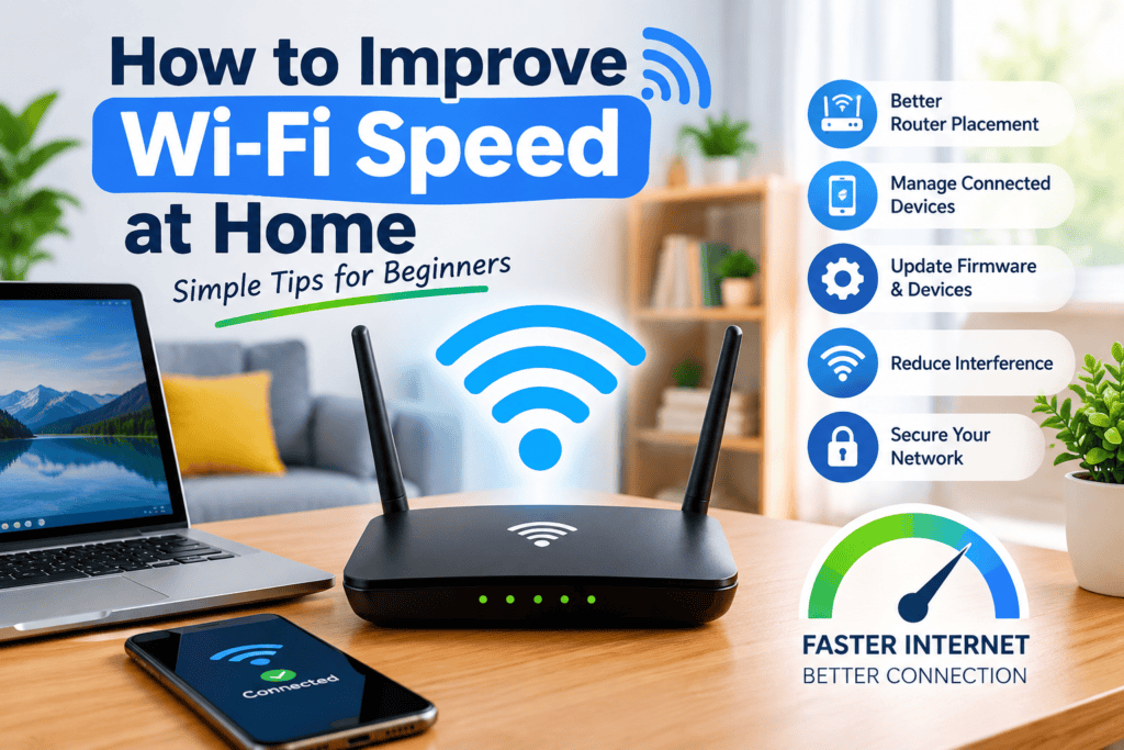 How to improve Wi-Fi speed at home with a router, laptop, smartphone, and simple Wi-Fi optimization tips.