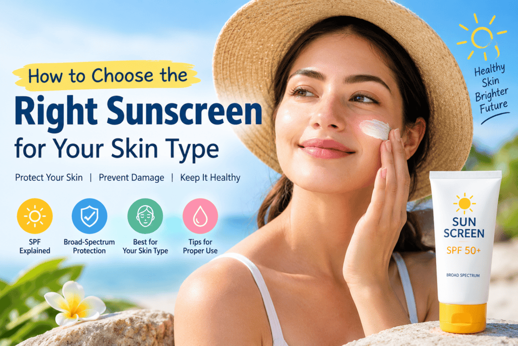 how to choose the right sunscreen for your skin type. Discover SPF 30+, broad-spectrum protection, and tips for oily, dry, and sensitive skin.